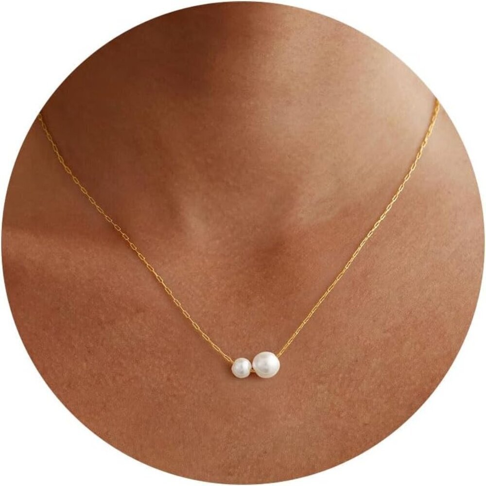 Pearl Necklace Women Dainty 14K Gold Plated Layered Pendant Gift Jewelry